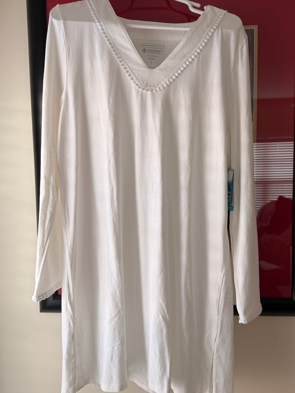 Coolibar White V-Neck Long Sleeve Swim Tunic Coverup